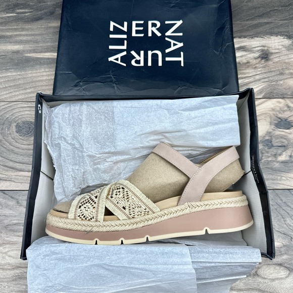NIB Naturalizer Delaney 2 9M Woven Ankle Strap Comfort Platform Sandal Natural - Picture 11 of 12